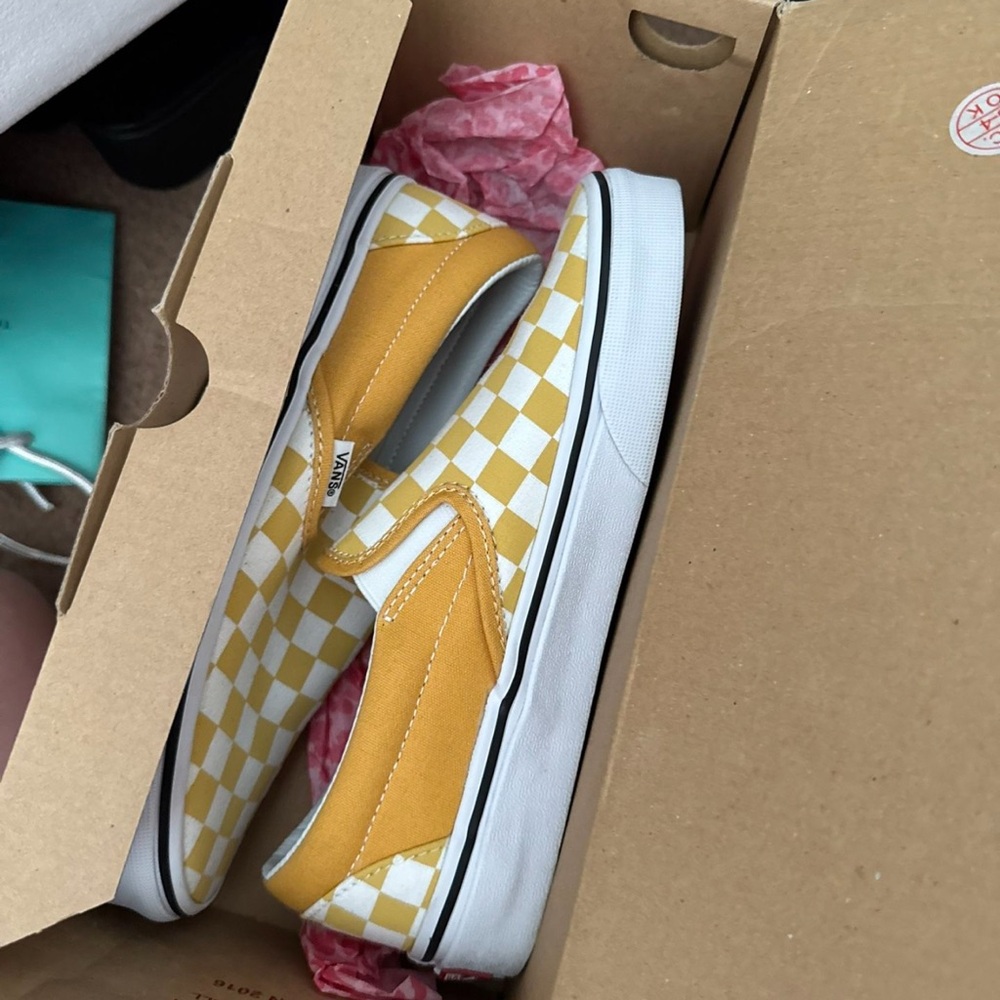 Vans Classic Yellow and White Checkered Slip-Ons